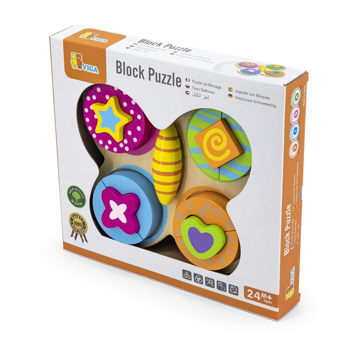 VIGA - Juguete Madera Puzzle Relieve Mariposa 13 Pz