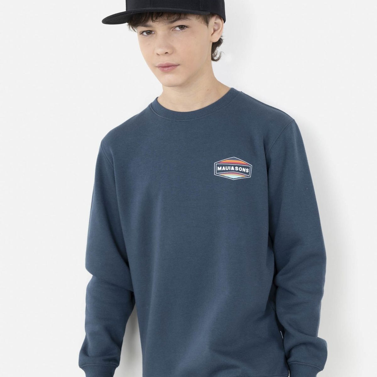 MAUI AND SONS - Poleron RETRO BADGE Juvenil Azul Maui and Sons