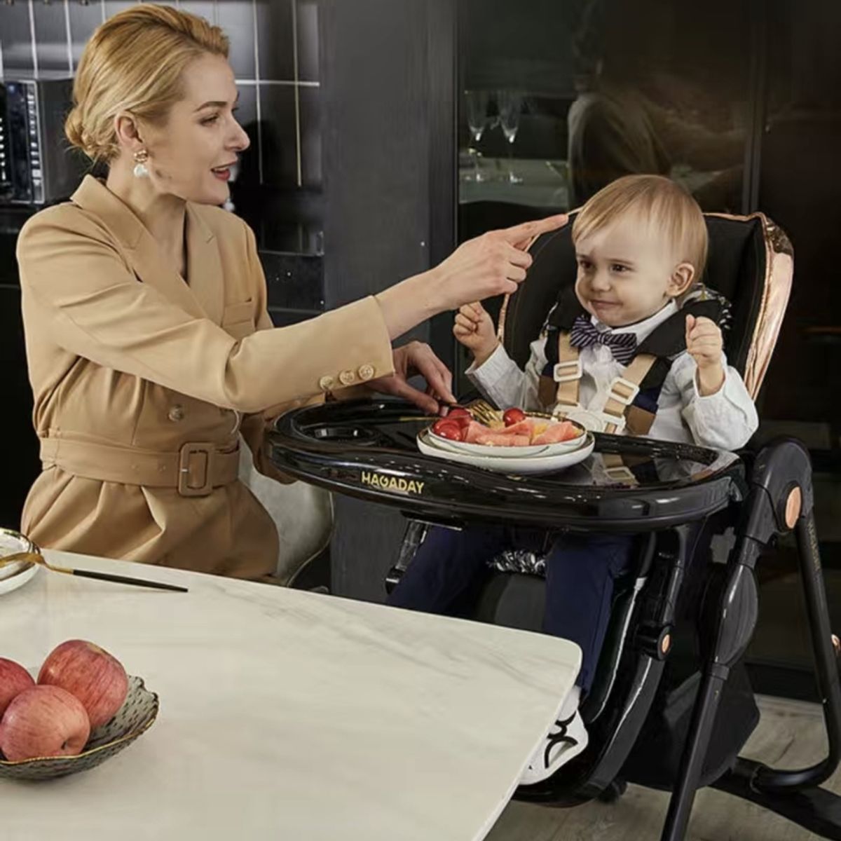 LUBABYCAS - Silla De Comer Lujosa Reclinable Hagaday Negra Lubabycas