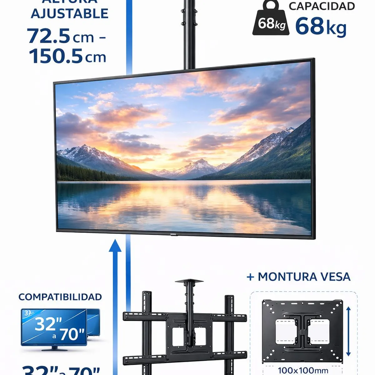 IRM - Soporte tv de techo ajustable e inclinable 32-70 pulgadas 68kg brazo pantallas casa r&l group