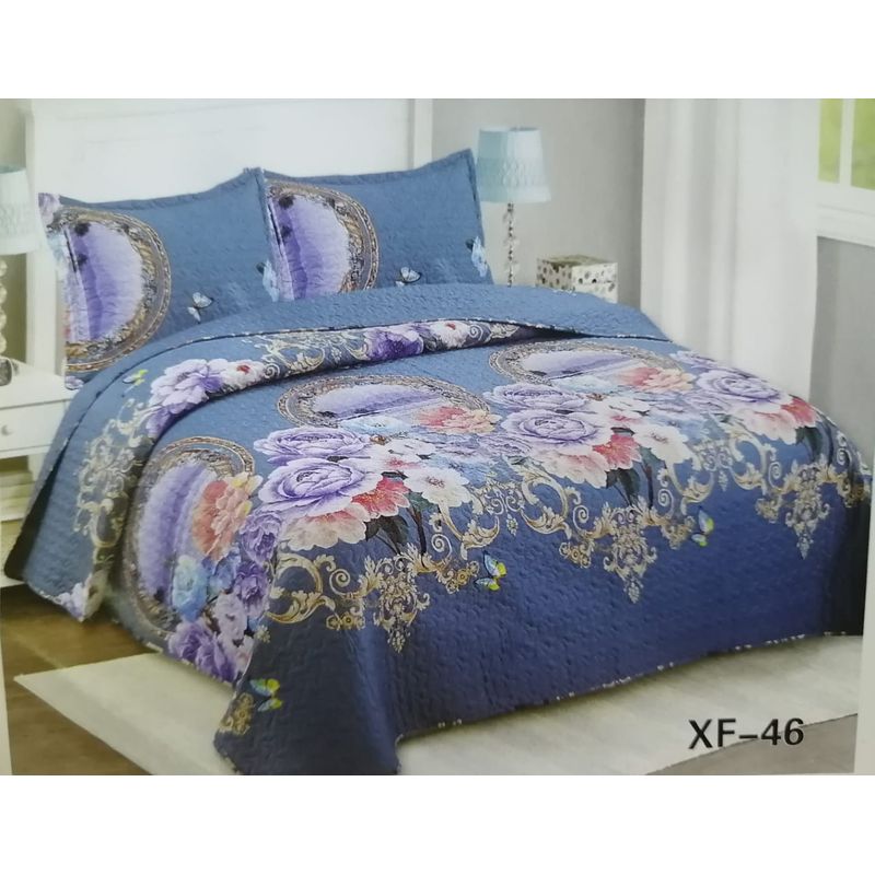 GENERICO - Cubrecama Quilt Verano 2 Plazas - Azul Flores XF-46
