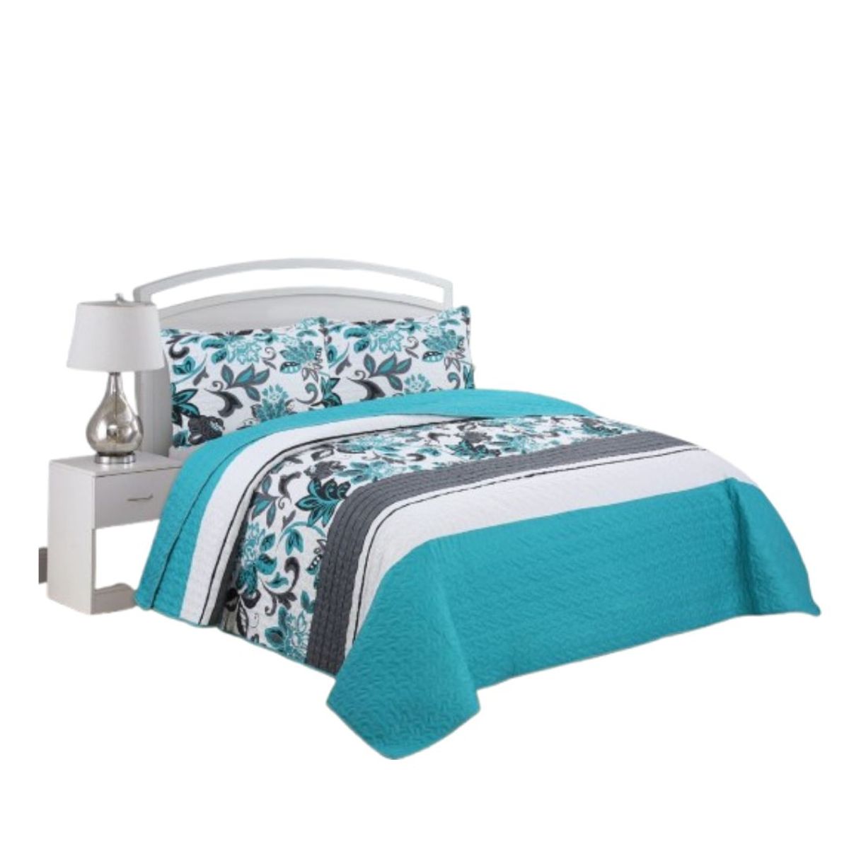 GENERICO - Cubrecama Quilt Verano King - Turquesa Hojas XF51