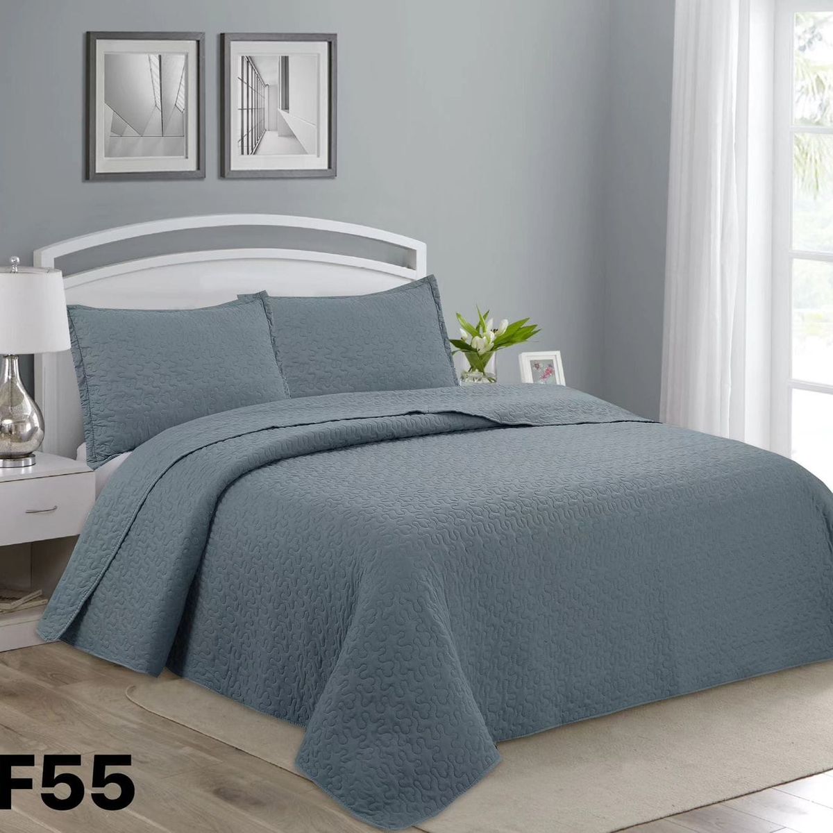 GENERICO - Cubrecama Quilt Verano King - Gris Liso XF55