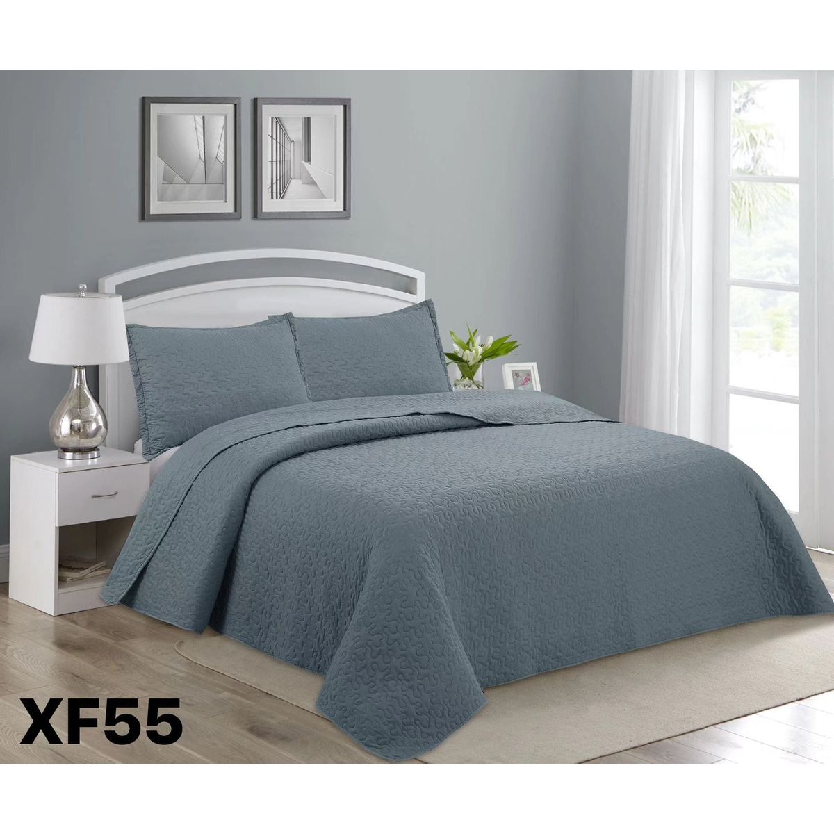 GENERICO - Cubrecama Quilt Verano King - Gris Liso XF55