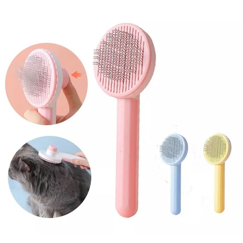 GENERICO - Cepillo De Pelo Gato Perro Mascota Con Boton Limpieza Rosa.