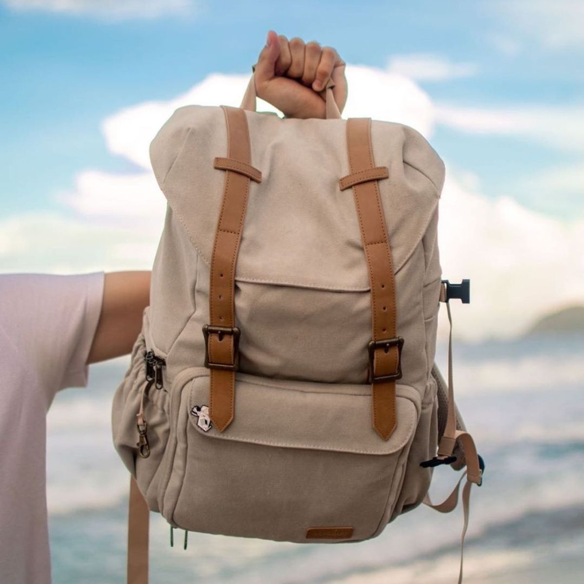 BAGSMART - Bagsmart Mochila Cámara y Notebook 15″ con Funda Impermeable Beige