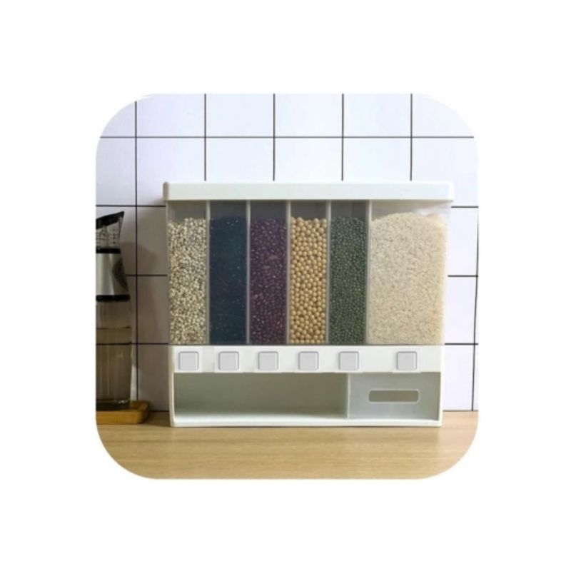 GENERICO - Dispensador Pared Mesa 6 Espacios Granos Cereal Arroz Pasta