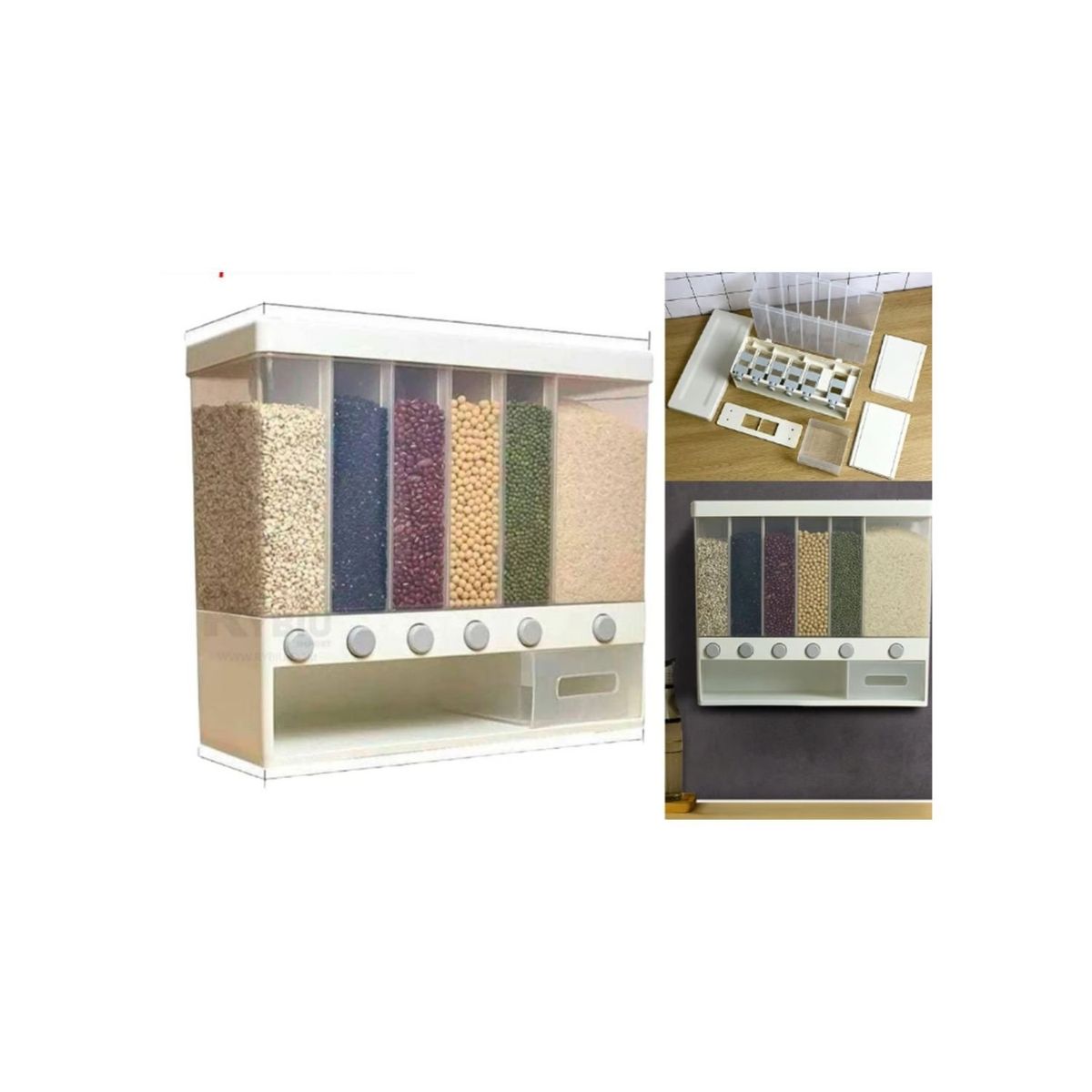GENERICO - Dispensador Pared Mesa 6 Espacios Granos Cereal Arroz Pasta.