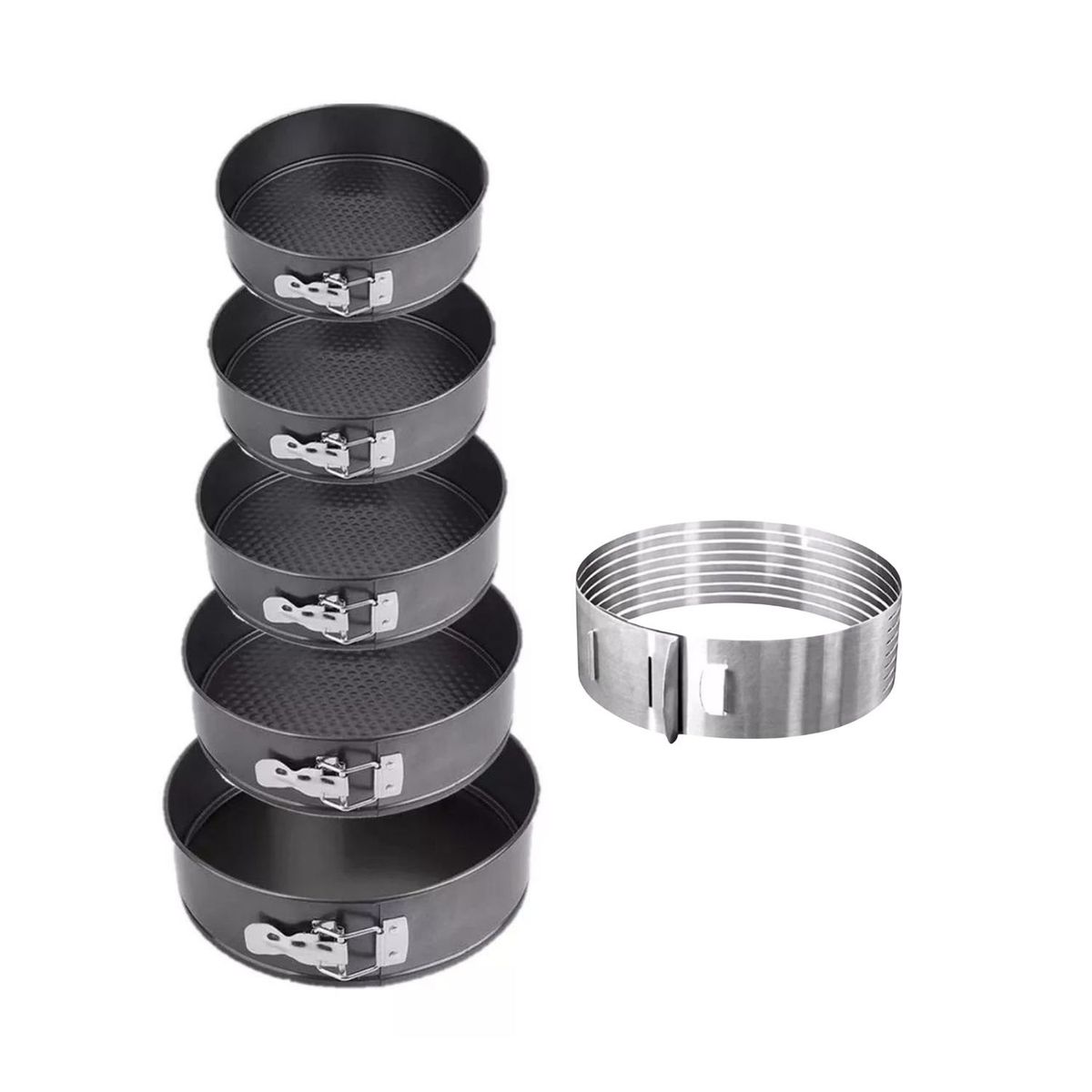 GENERICO - Set 6 Moldes Redondos + Cortador Bizcocho Torta Repostería.