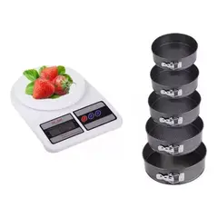 GENERICO - 6 Moldes Redondo Antiadherente Repostería +peso Digital 10kg.