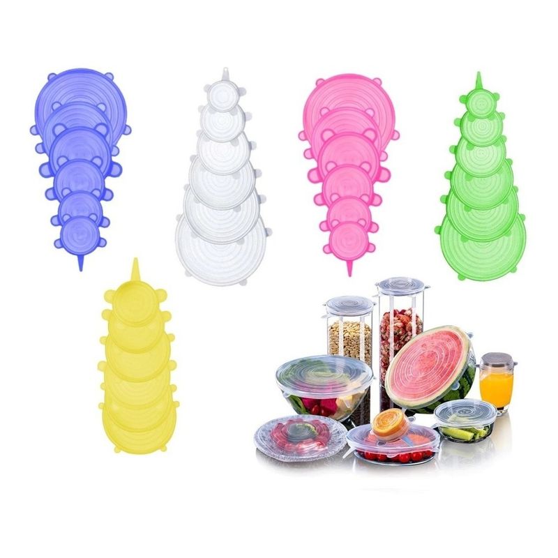 GENERICO - 2 * Set 6 Tapas Silicona Extensible Anti Escurrimientos