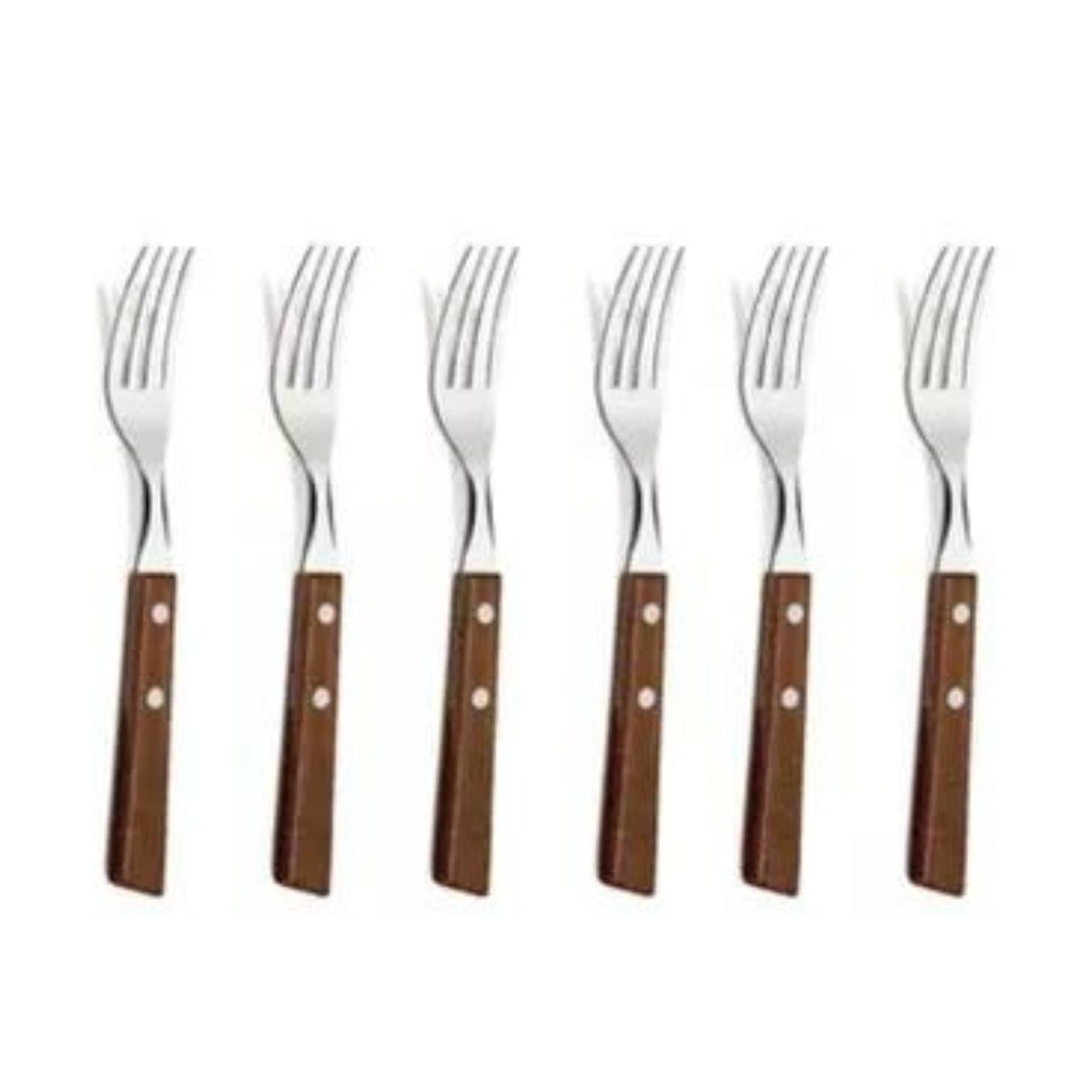 GENERICO - Set 6 Tenedores Acero Inoxidable Cubiertos Madera Tenedor.