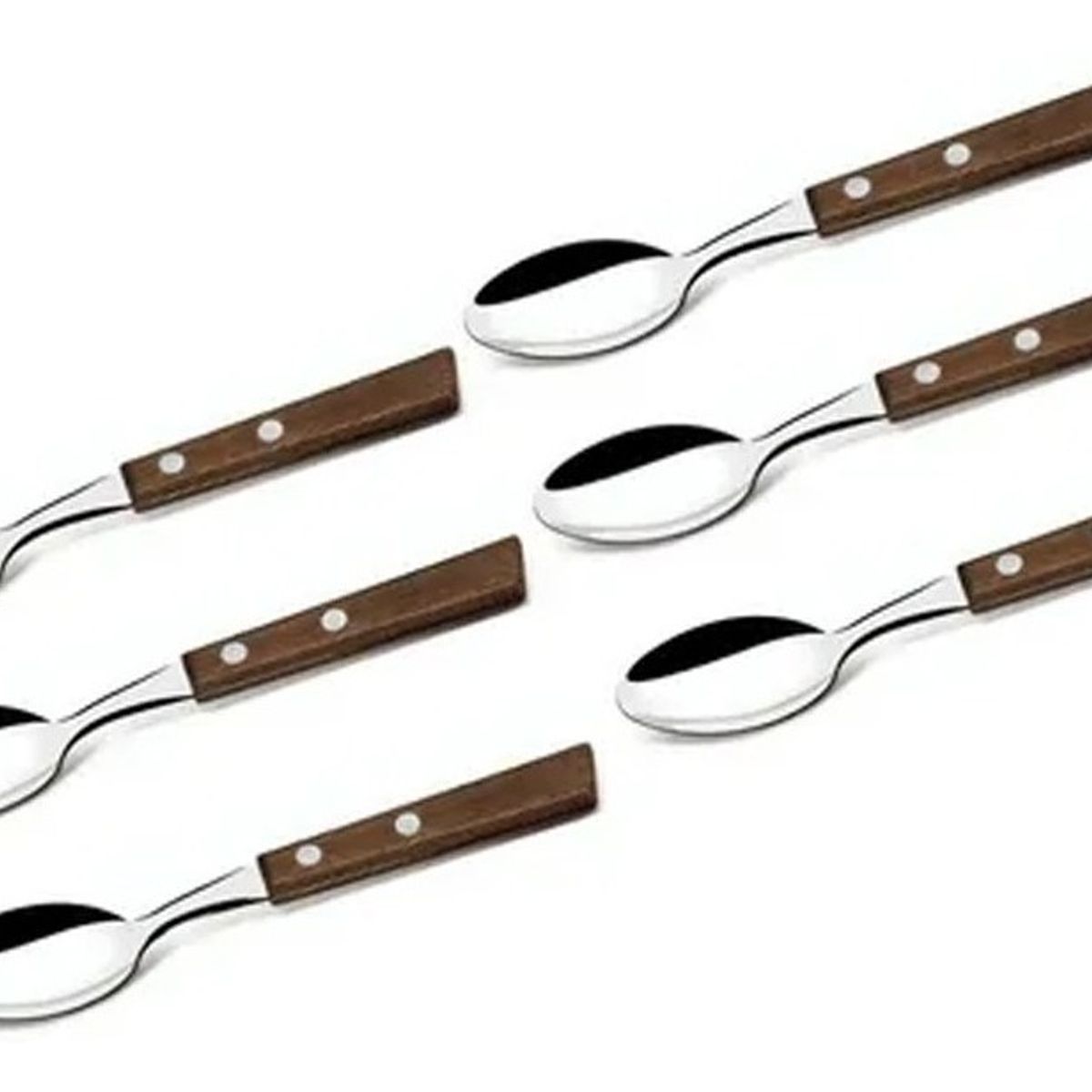 GENERICO - Set 6 Cucharas Acero Inoxidable Cubiertos Madera Claro.