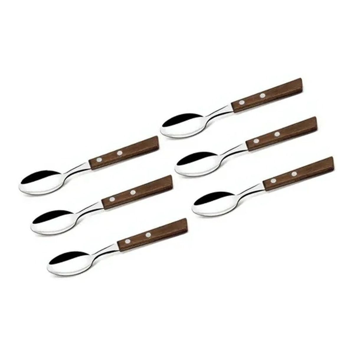 GENERICO - Set 6 Cucharas Acero Inoxidable Cubiertos Madera Claro.