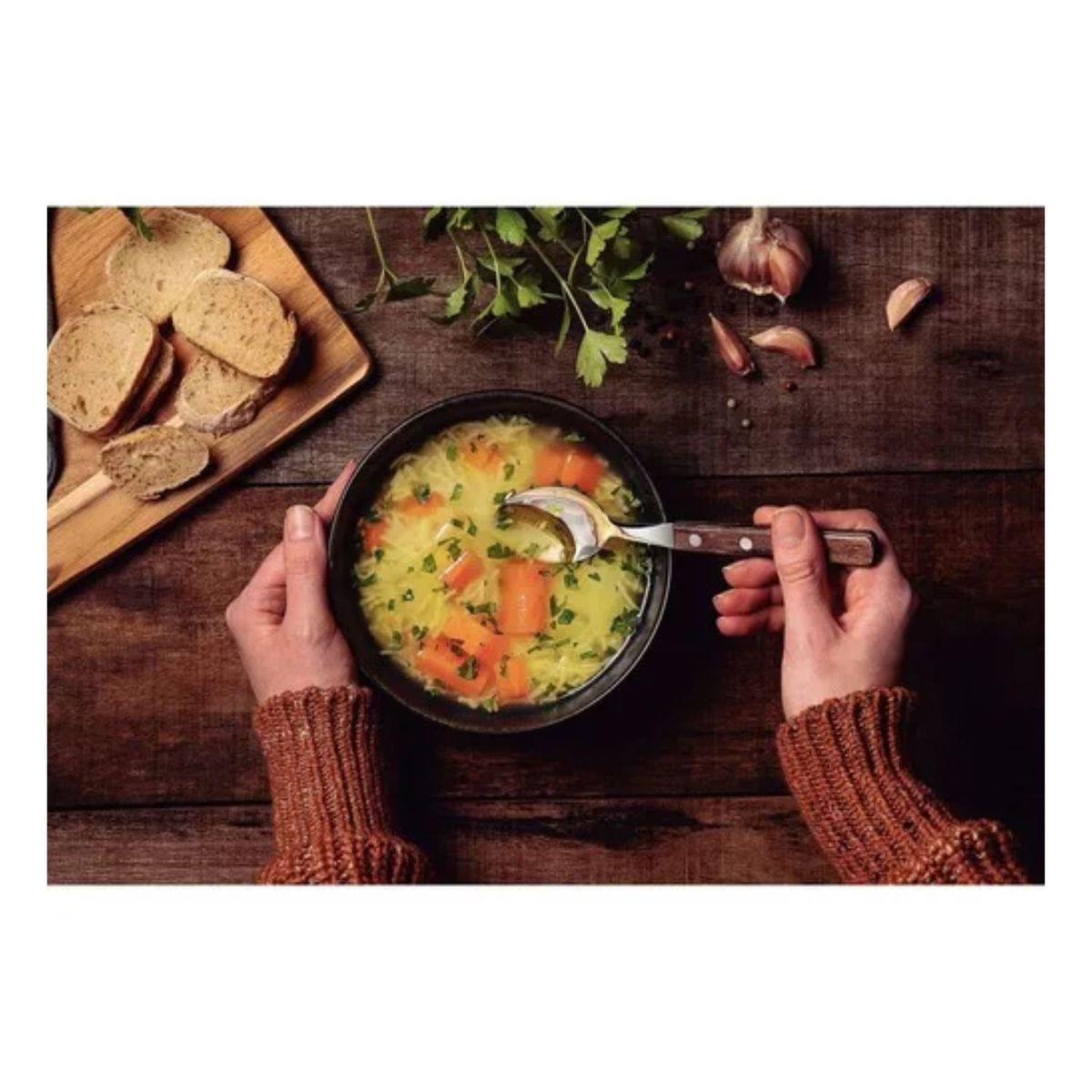 GENERICO - Set 6 Cucharas Acero Inoxidable Cubiertos Madera Claro.