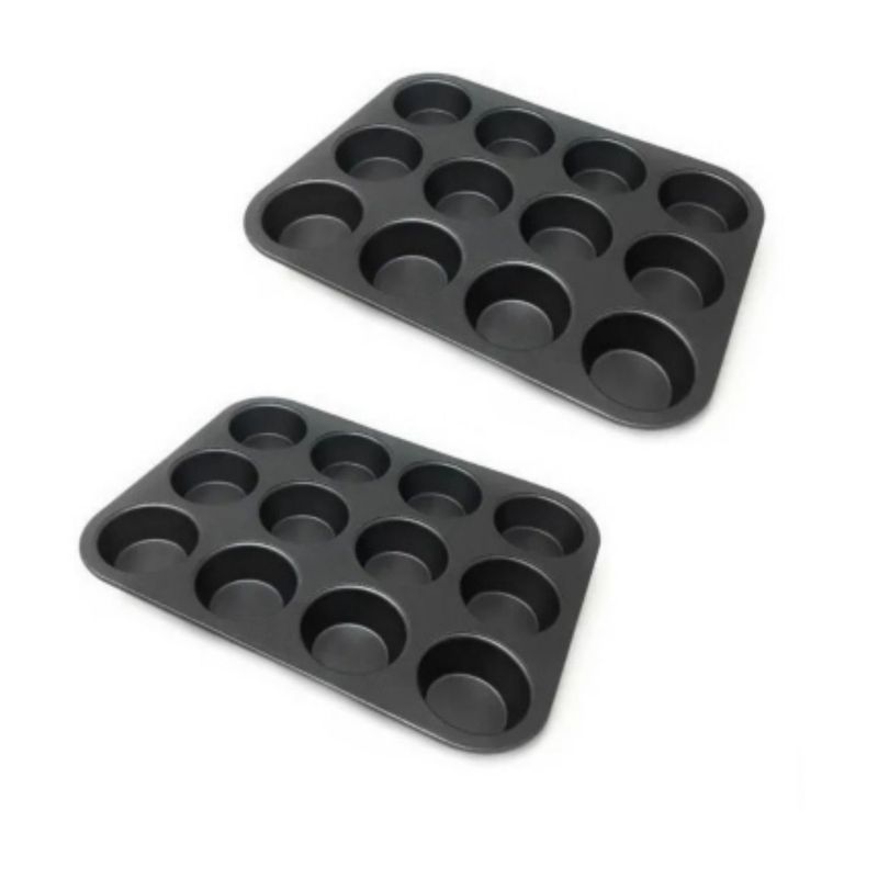 GENERICO - Pack X2 Moldes 12 Cupcakes Molde Cupcake Molde Muffin Gris