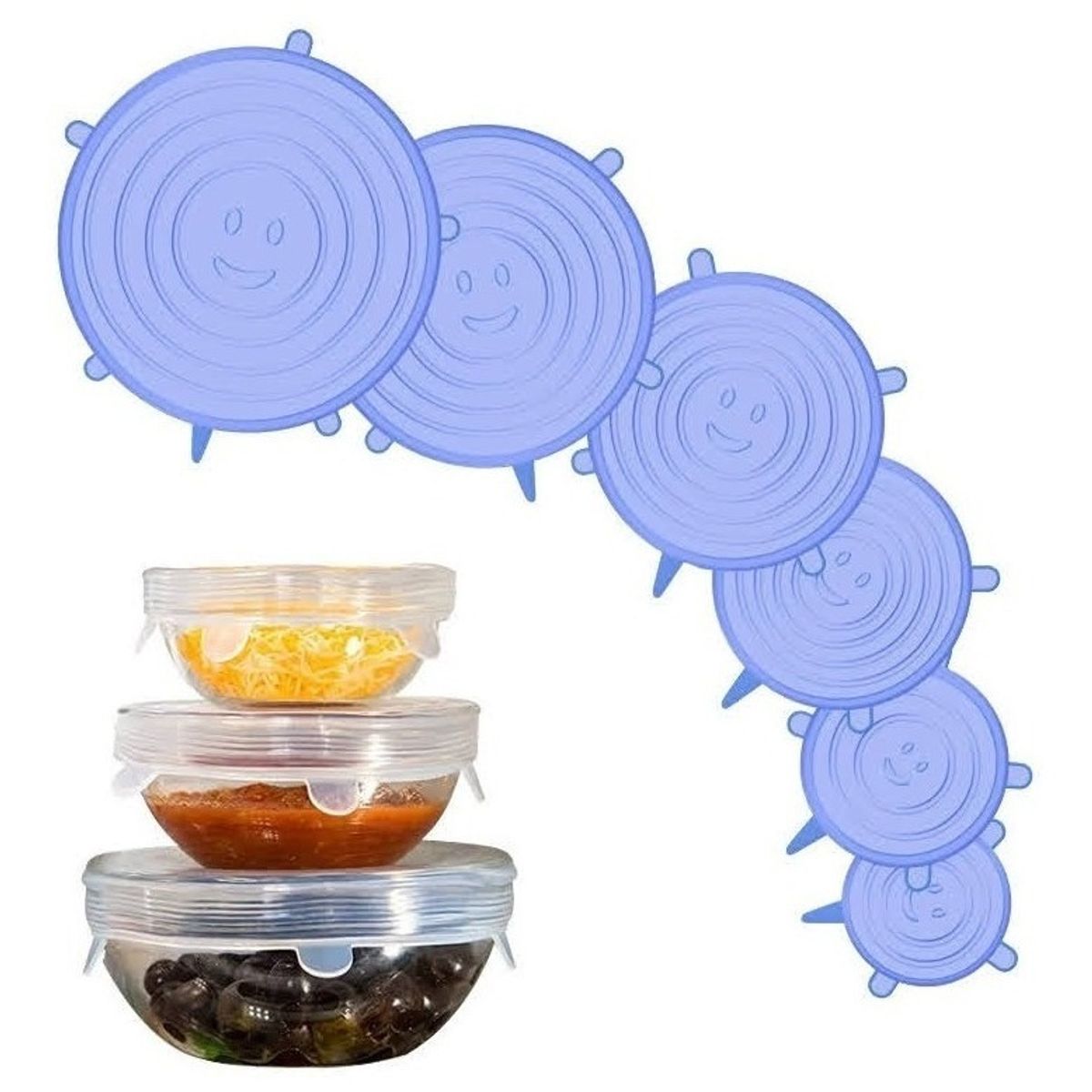 GENERICO - Set 6 Tapas Silicona Extensible Anti Escurrimientos Sellado..