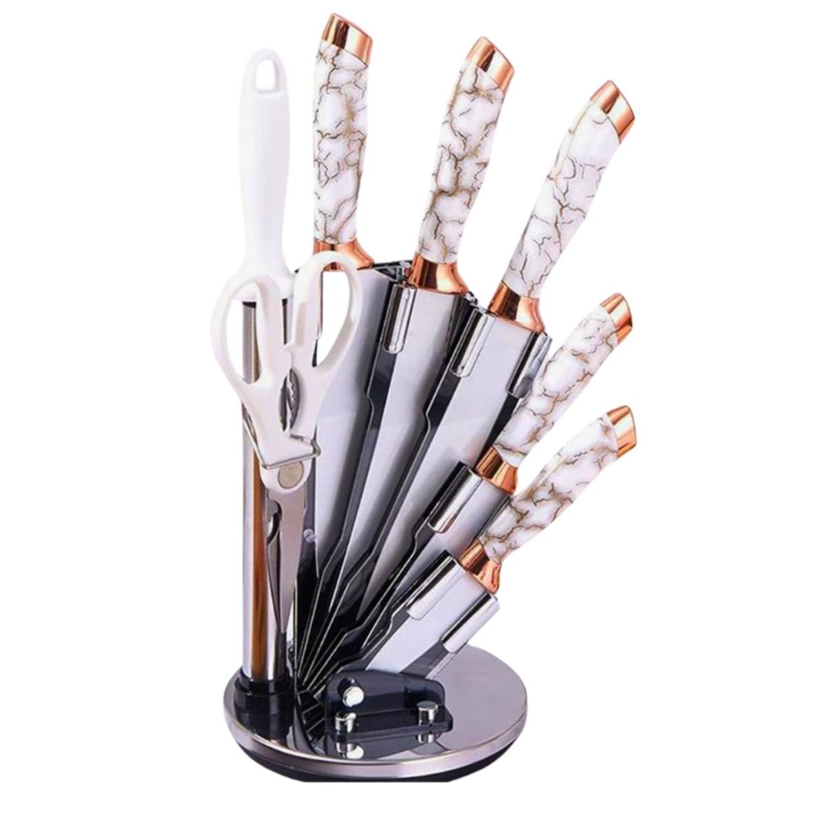 GENERICO - Juego De Cuchillos Con Base Giratoria 9 Piezas Cocina..