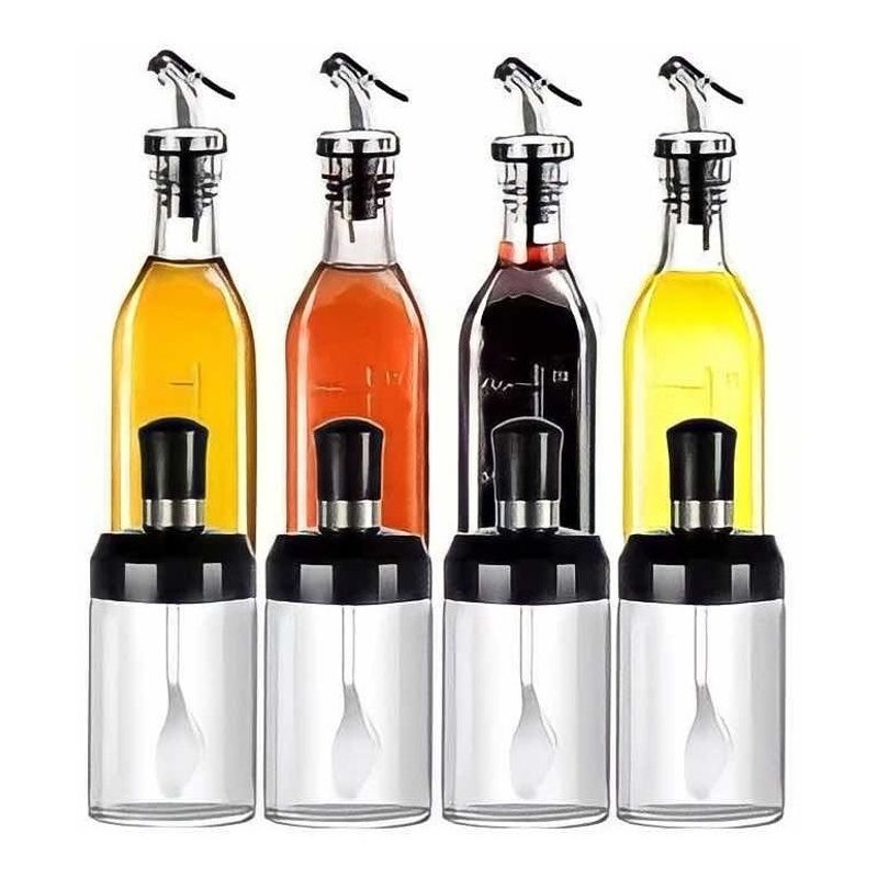 GENERICO - 2 Botellas Dispensadoras De Aceite Mas 3 Especieros Cocina.
