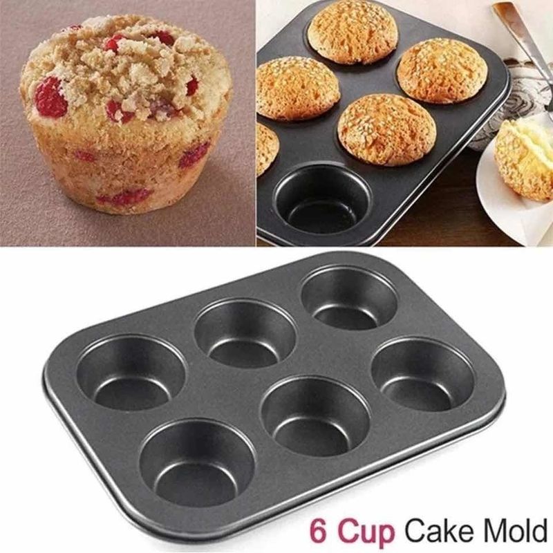 GENERICO - Molde Cupcake 6 Muffins Queque Antiadherente Repostería.