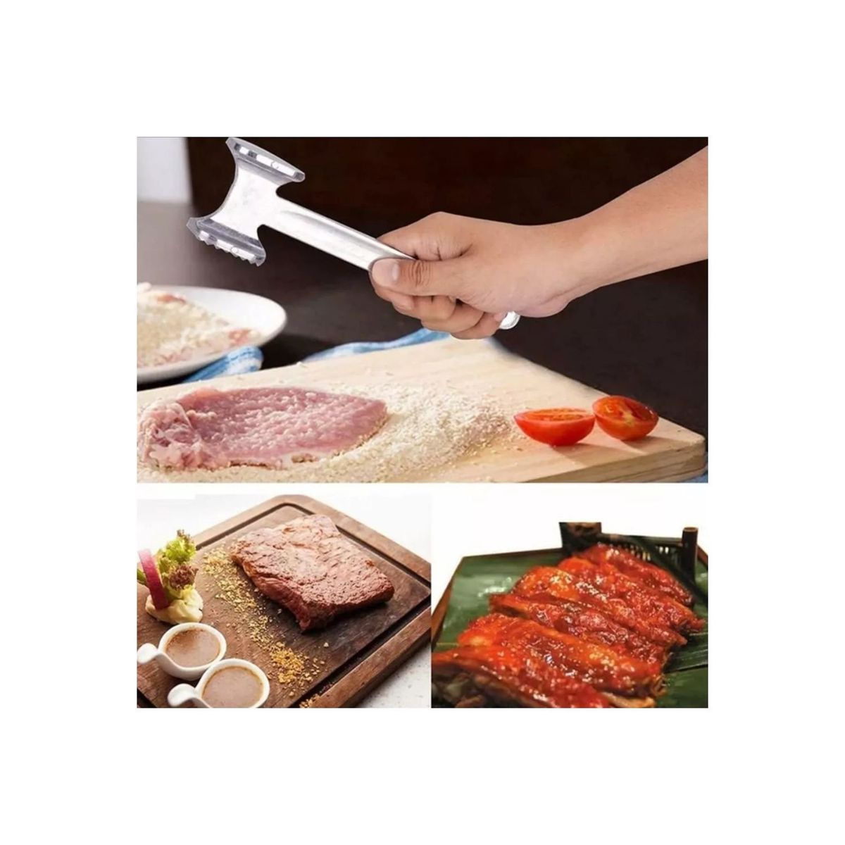 GENERICO - Martillo Ablandador De Carne Doble Cara Acero Inoxidable.