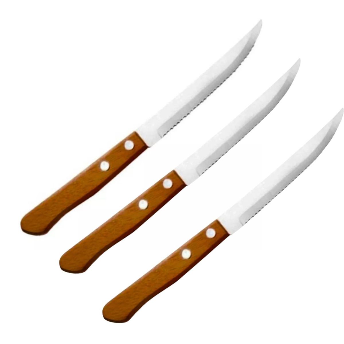 GENERICO - Cuchillos Acero Inoxidable Cubiertos Madera Asado Pack X3.