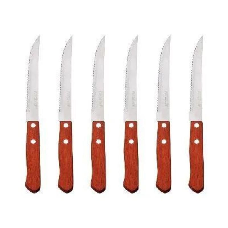 GENERICO - Cuchillos Acero Inoxidable Cubiertos Madera Asado Pack X6