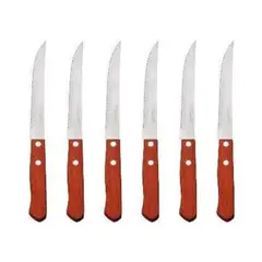 GENERICO - Cuchillos Acero Inoxidable Cubiertos Madera Asado Pack X6