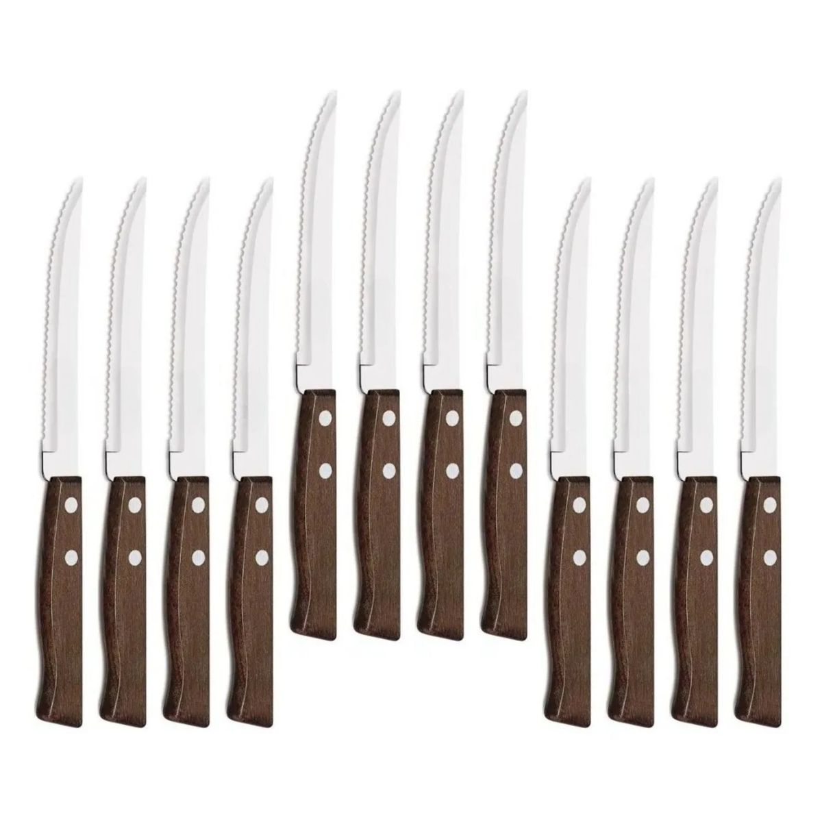 GENERICO - Cuchillos Acero Inoxidable Cubiertos Madera Asado Pack X12