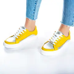FRANCIA CORREA - Zapatilla Francia Cuero Marca Mostaza Plateado