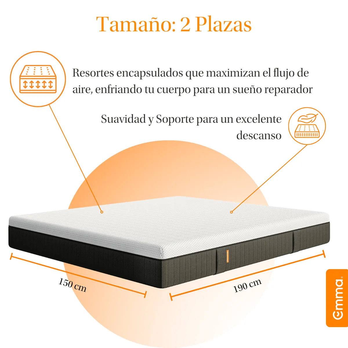 EMMA - Colchón Emma Hybrid Premium 2 Plazas 150X190