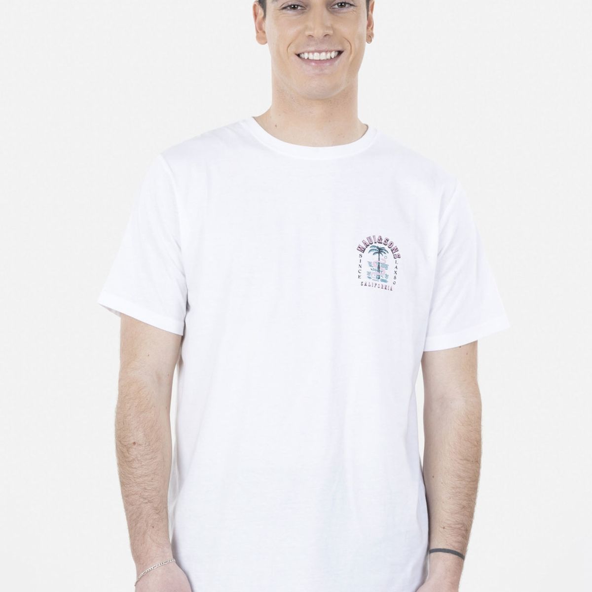 MAUI AND SONS - Polera SNAKE & PALM Hombre Blanco Maui and Sons