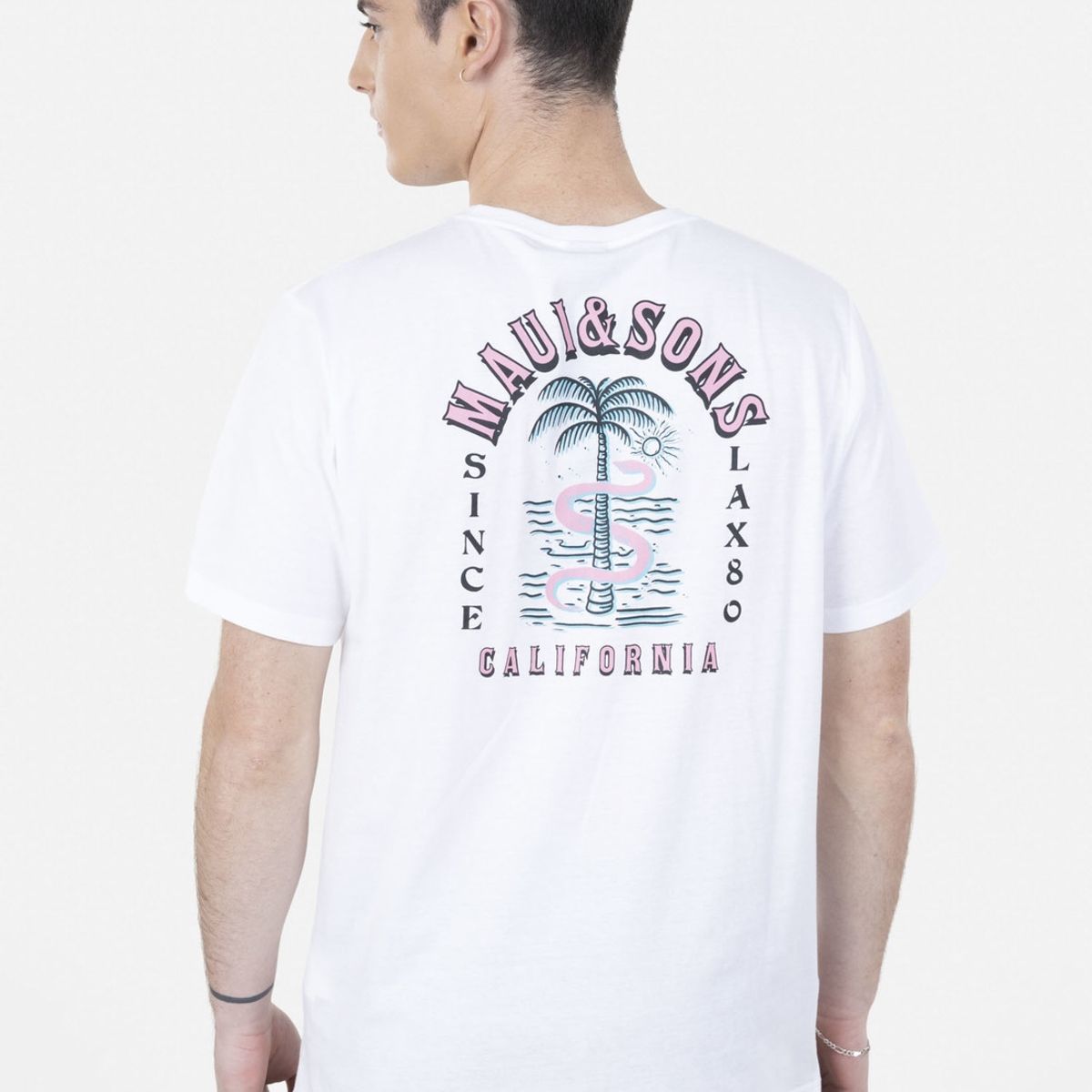 MAUI AND SONS - Polera SNAKE & PALM Hombre Blanco Maui and Sons