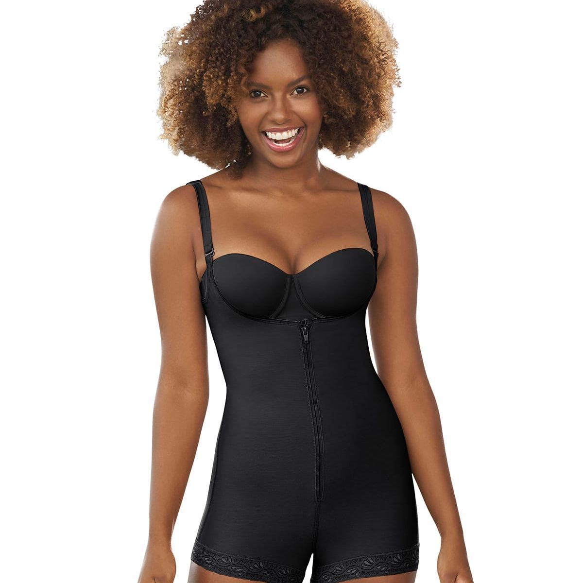 LEONISA - Faja estilo body de control fuerte que realza los glúteos 018678N Negro