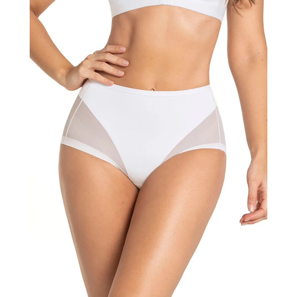 LEONISA - Leonisa Calzón clásico invisible con tul 012657 Blanco