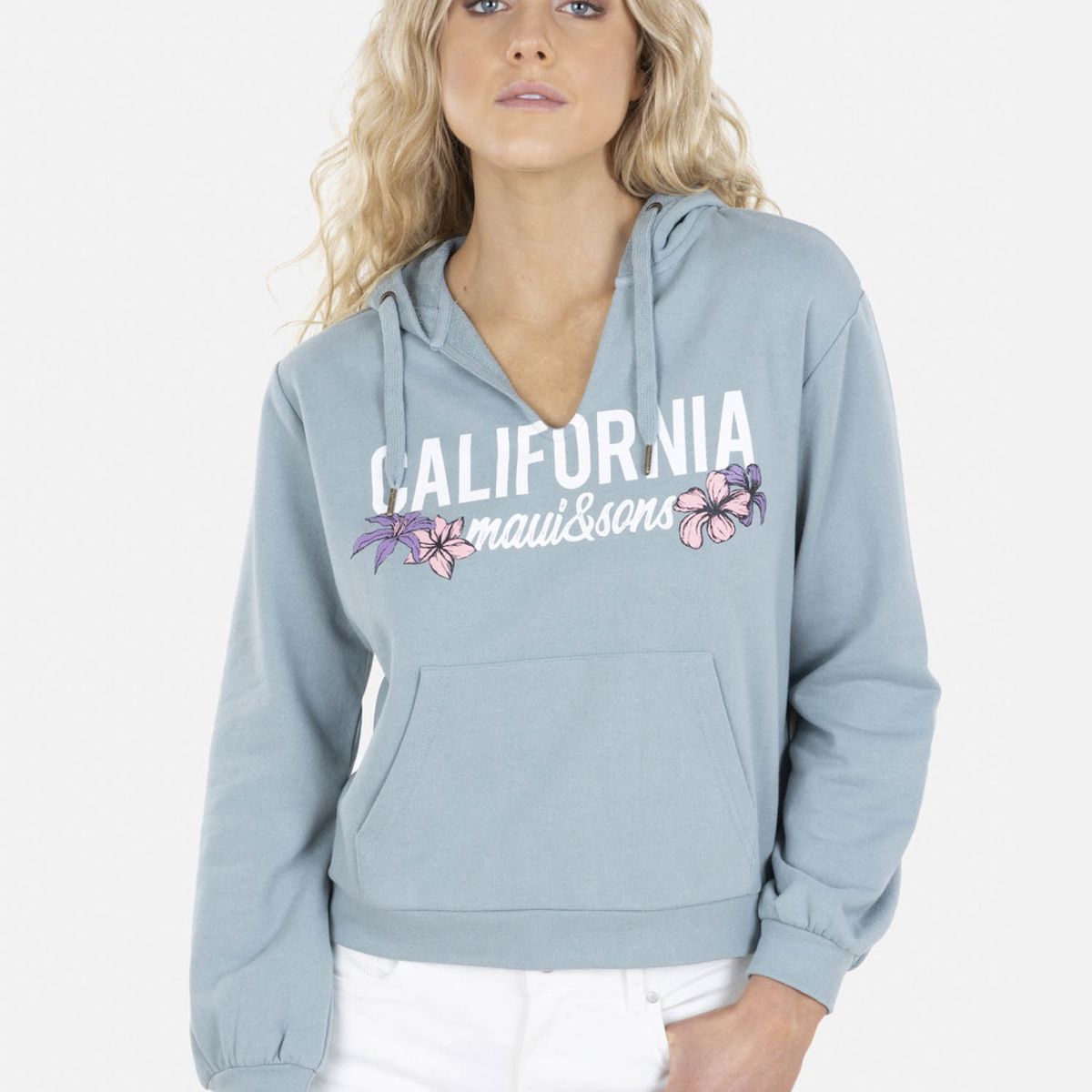 MAUI AND SONS - Poleron CALIFORNIA FLOWER HOODIE Mujer Celeste Maui and Sons