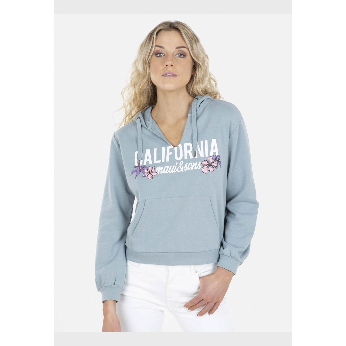 MAUI AND SONS - Poleron CALIFORNIA FLOWER HOODIE Mujer Celeste Maui and Sons