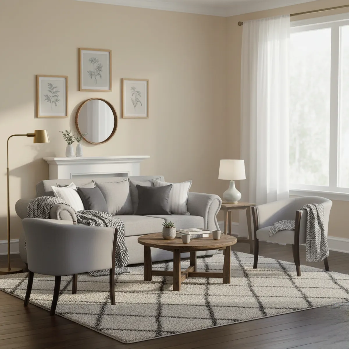 SITIAL HOME - Living 311 Facundo gris claro Sofa  cuerpos + 2 Sitiales madera