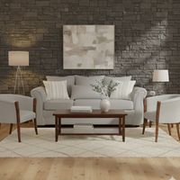 Living 311 Facundo gris claro Sofa cuerpos + 2 Sitiales madera