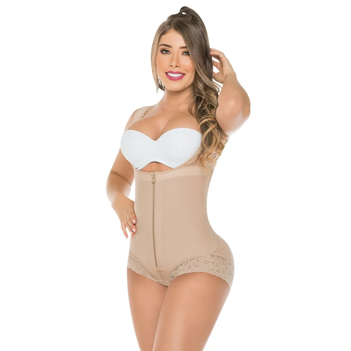 FAJAS SALOME - Faja Colombiana Moldeadora  Body manga sisa y panty con encaje 411 Fajas Salome
