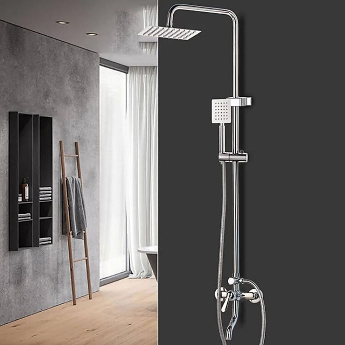 DETODOYMAS - Columna Ducha Tina Llave Monomando 2 en 1 Moderna Cuadrada - Gris