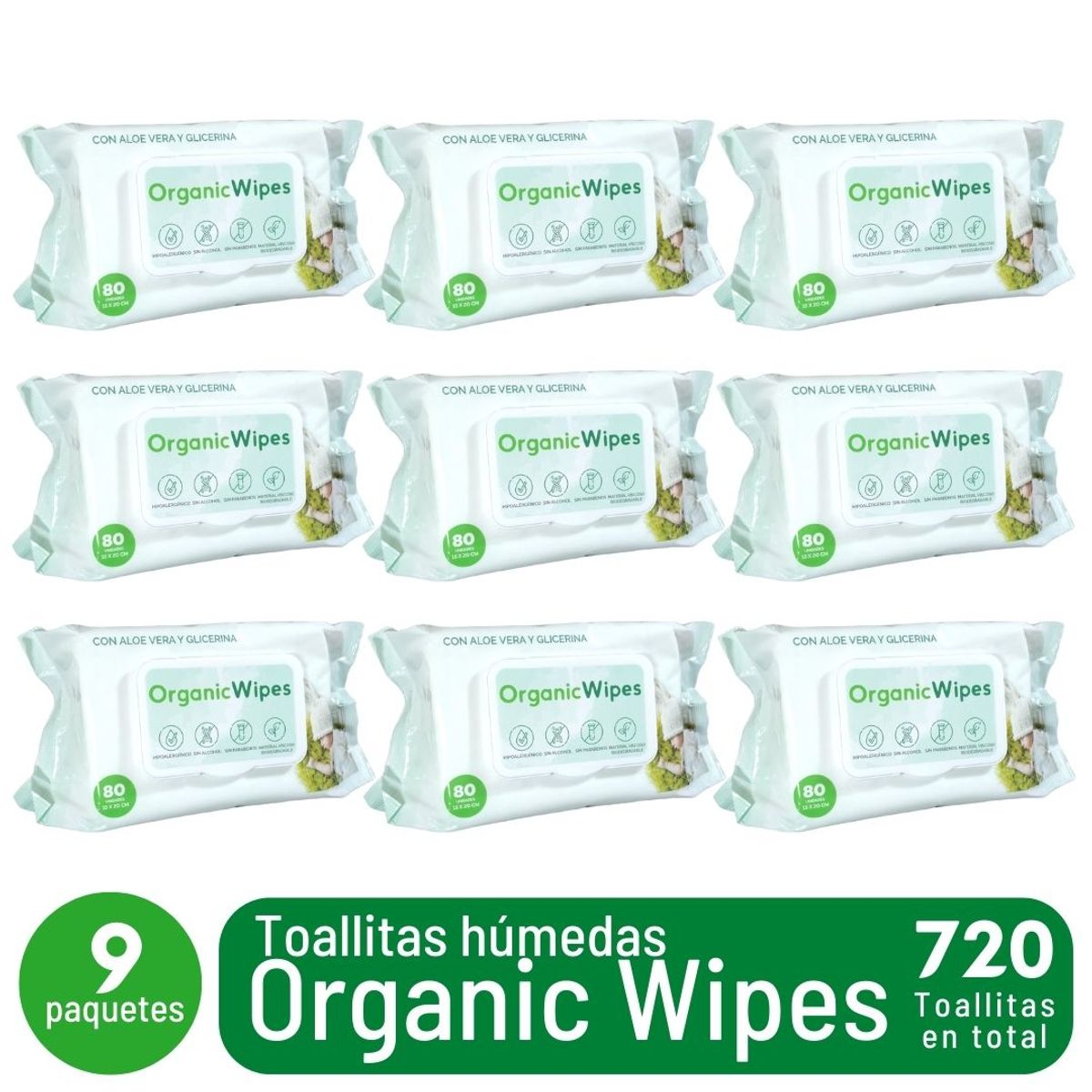 GENERICO - Toallitas Húmedas Water 99 Agua Organic Wipes 9x80- 720und