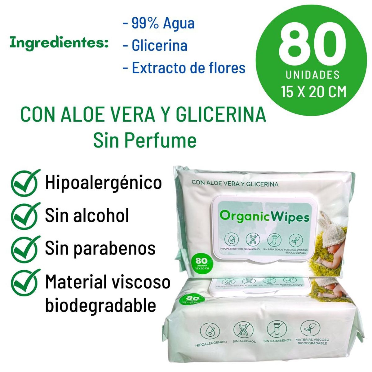 GENERICO - Toallitas Húmedas Water 99 Agua Organic Wipes 9x80- 720und