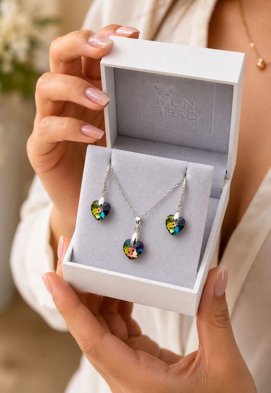 Conjunto Romance Plata 925 creado con cristales de Swarovski Vitral Medium Verde TALLA UNICA