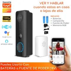 D MOTICA - Timbre Wifi Inteligente cámara Full HD-Audio-Alarma Con Campanilla y Memoria
