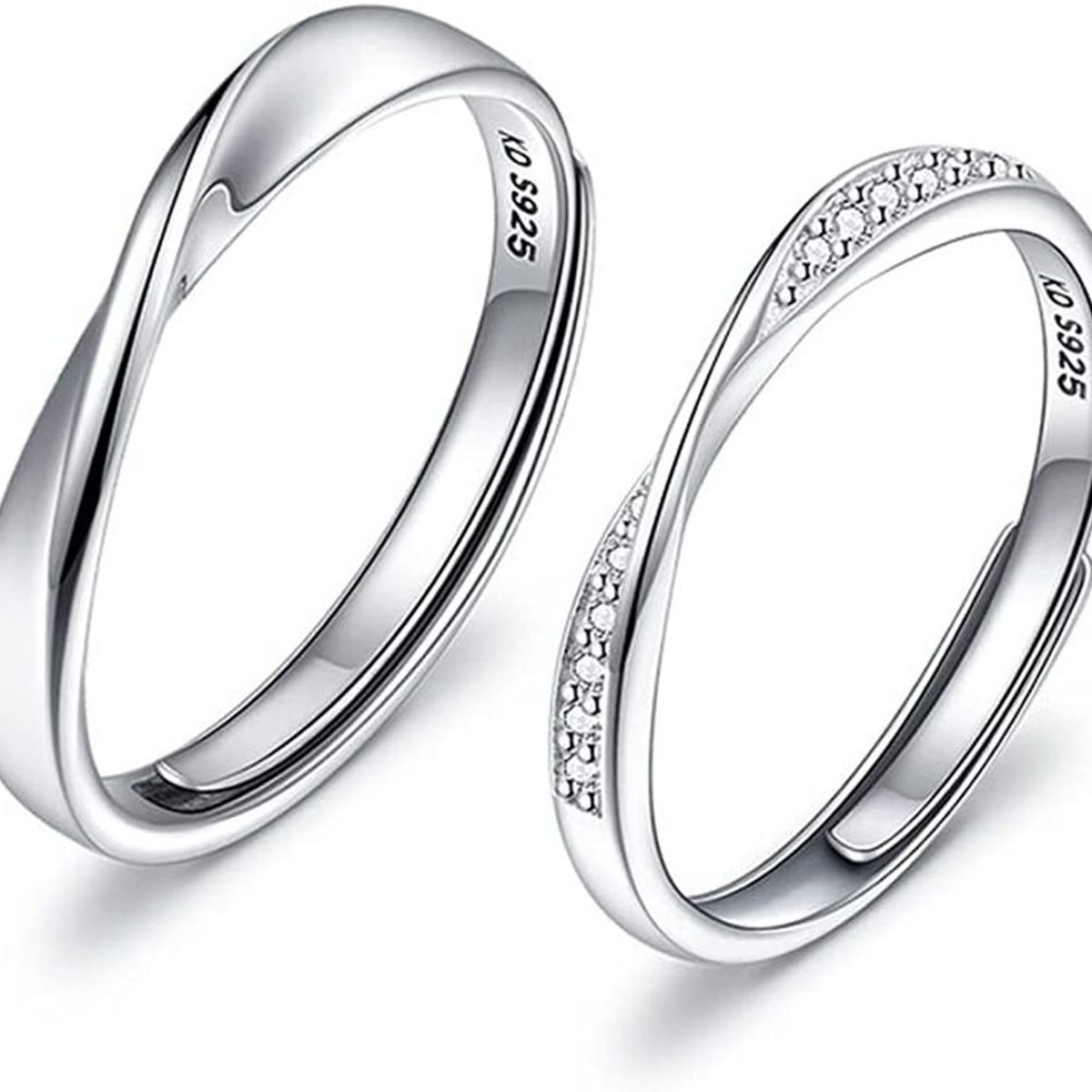 GENERICO - Anillos parejas ajustables amor ilusión plata 925