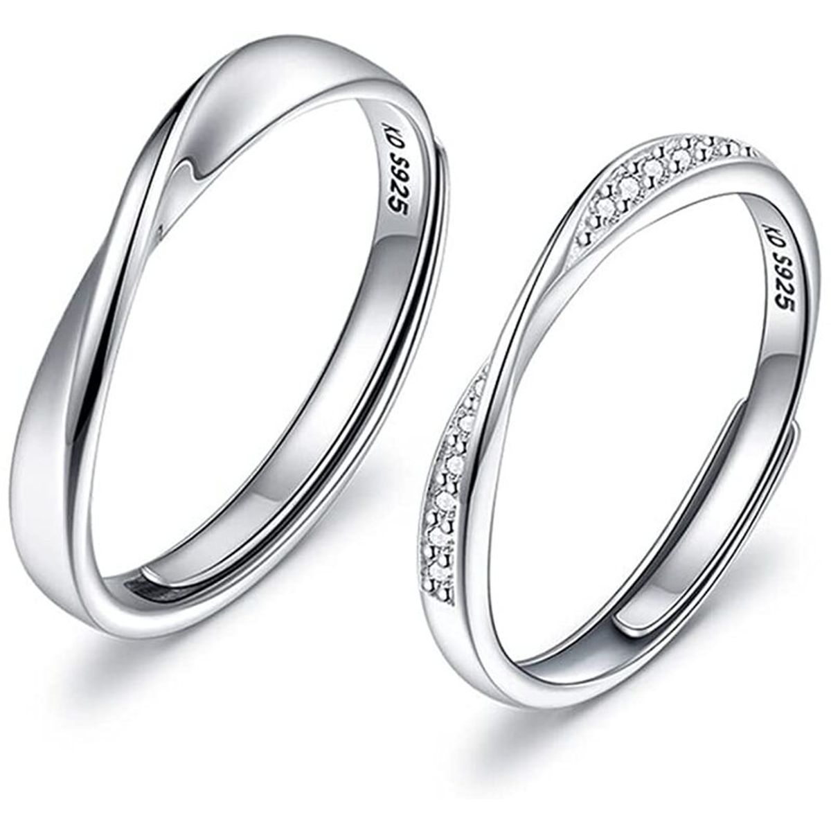 GENERICO - Anillos parejas ajustables amor ilusión plata 925
