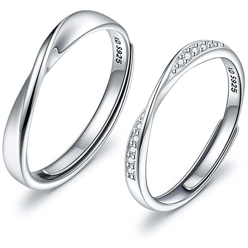 GENERICO - Anillos parejas ajustables amor ilusión plata 925