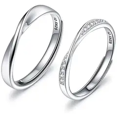 GENERICO - Anillos parejas ajustables amor ilusión plata 925