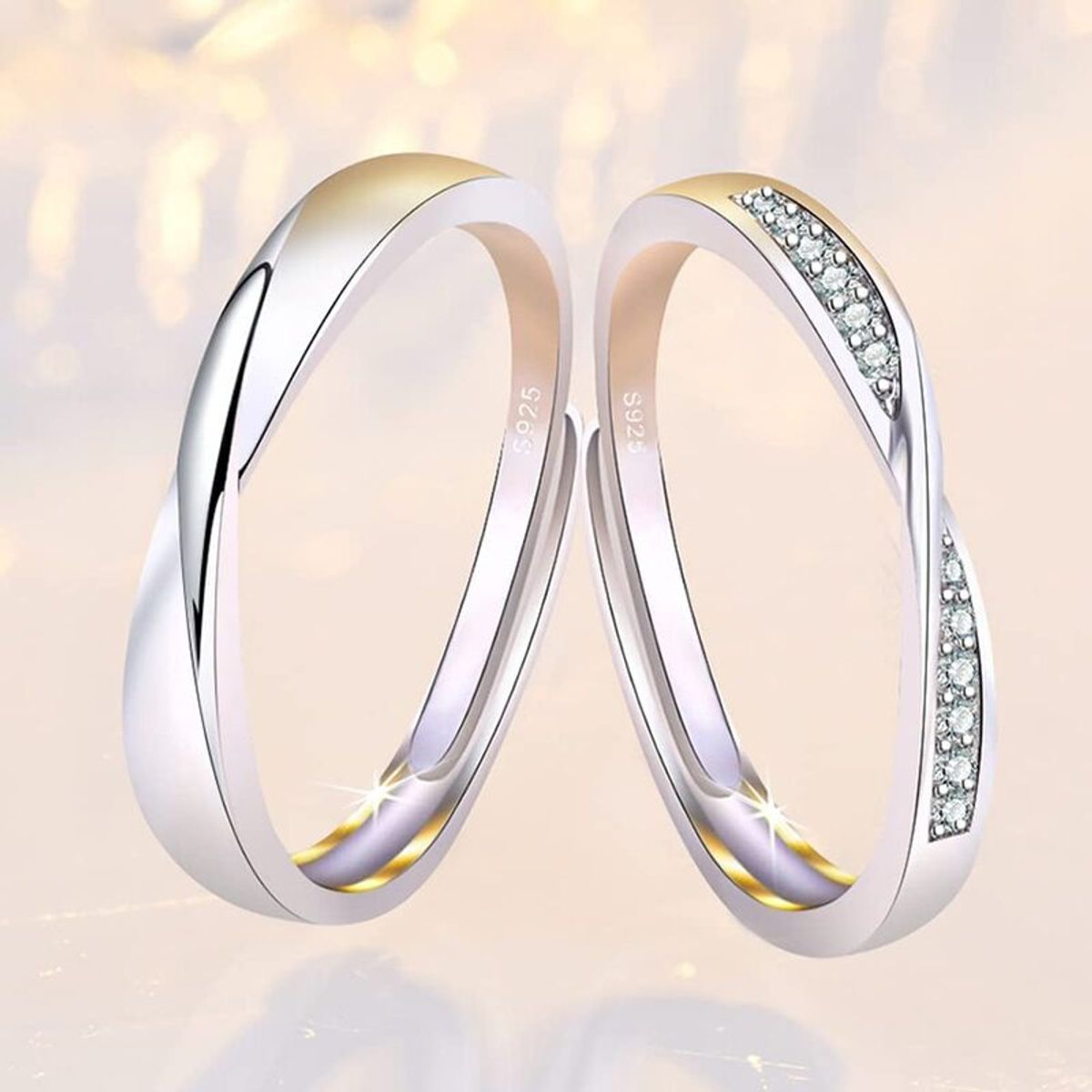 GENERICO - Anillos parejas ajustables amor ilusión plata 925